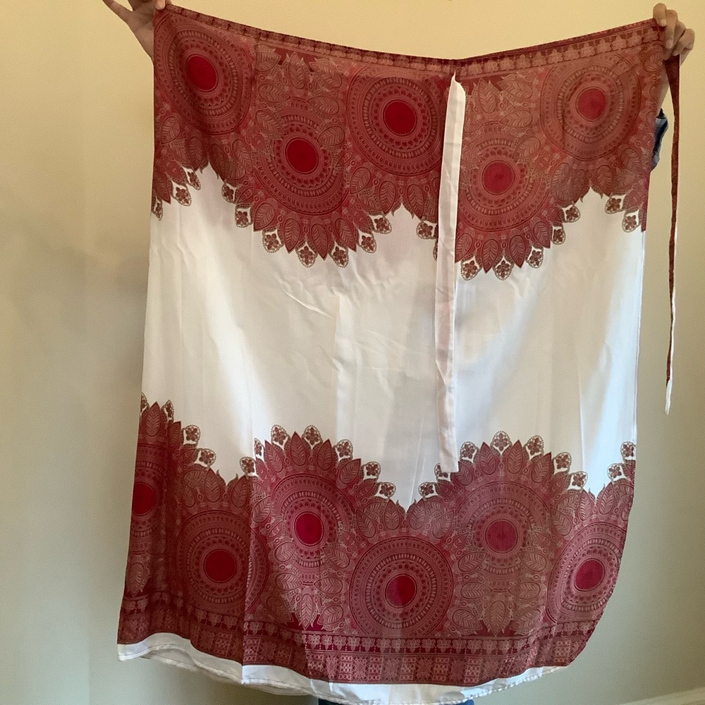 Red & White Ethnic Wrap Maxi Skirt